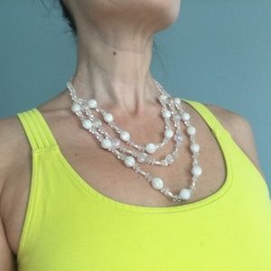 White 3 Strings Beads Necklace